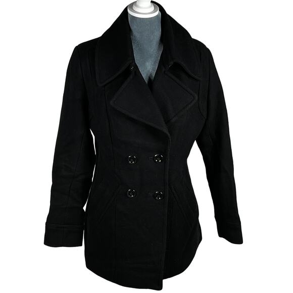Trina Turk Jackets & Blazers - Trina Turk Wool Blend Pea Coat Sz 4 Black Preppy Academia Goth Minimalist School